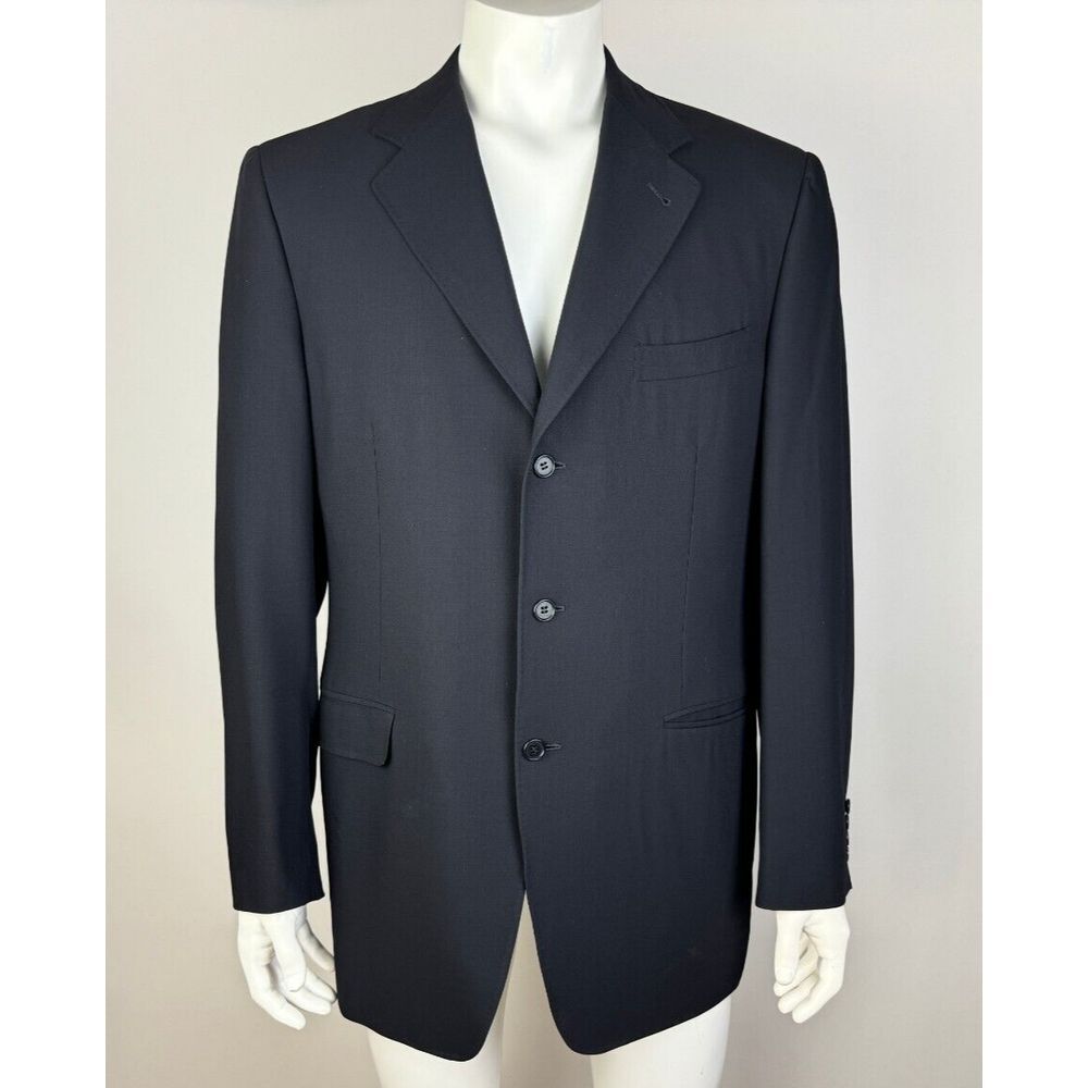 Canali Italy Wool Blazer Mens 52‎ US 42 EUC Lined Ventless Three-button Black